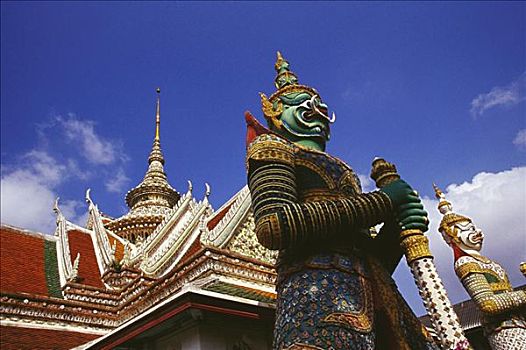 仰视,雕塑,正面,庙宇,郑王庙,曼谷,泰国