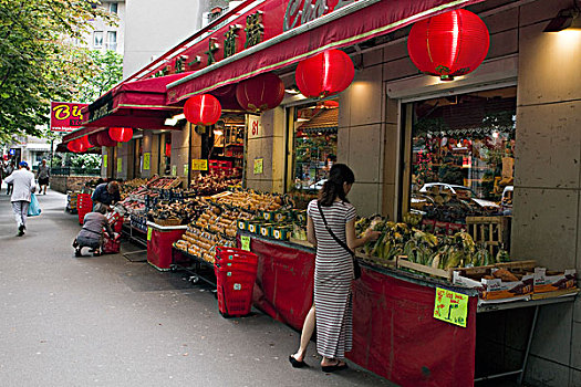 法国,巴黎,地区,道路,大,商店,亚洲人,杂货店,给,外来水果,新鲜,蔬菜