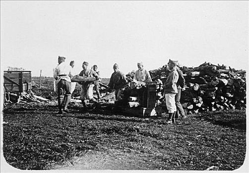 军人,法国人,外籍军团,堆积,原木,叙利亚,20世纪