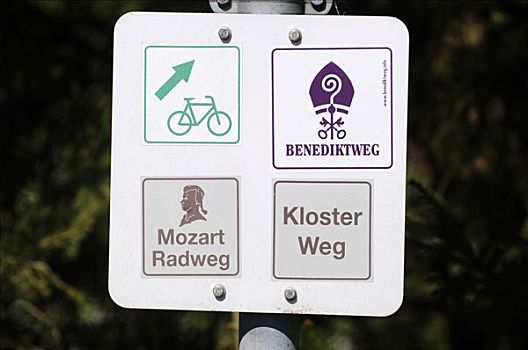 骑自行车,路线,路标,巴伐利亚,德国,欧洲