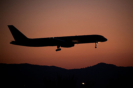 飞机,接近,机场,黄昏,穆拉,省,爱琴海,区域,土耳其,亚洲