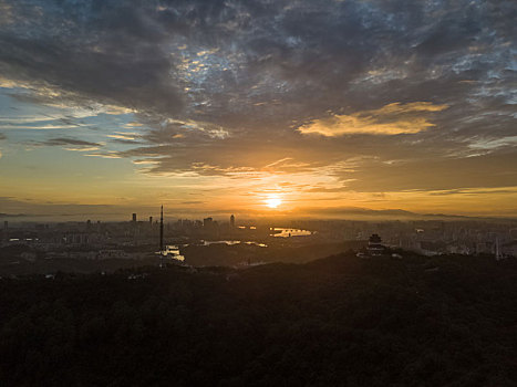 广东惠州高榜山景区日出航拍风光