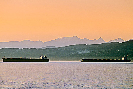 船,日落,英吉利湾,温哥华,不列颠哥伦比亚省,加拿大