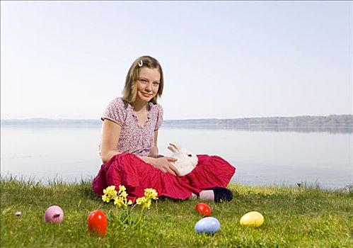 女孩,兔子,复活节彩蛋