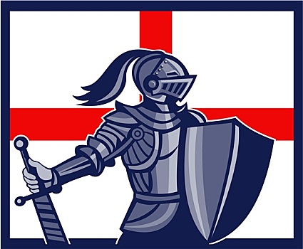 英国,骑士,拿着,剑,英格兰,旗帜,复古