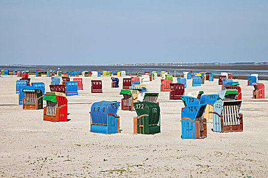 海滩藤椅,海滩,东方,下萨克森,德国,欧洲