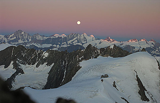 日出,日落,月亮,冰河,伯恩,瑞士,欧洲