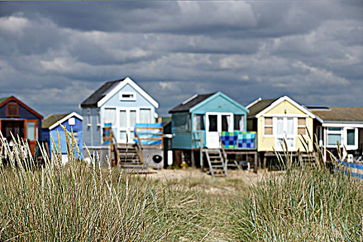 海滩小屋,草,芦苇,海滩,英格兰