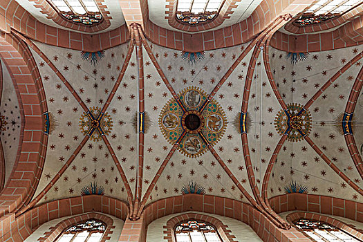 哥特式,棱纹,拱顶,绘画,圣母大教堂,莱茵兰普法尔茨州,德国,欧洲