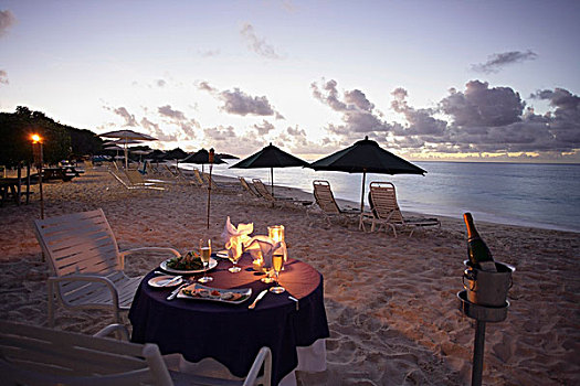 浪漫,烛光,食物,海滩