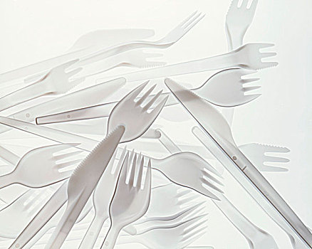 塑料制品,刀,叉子,玻璃盘