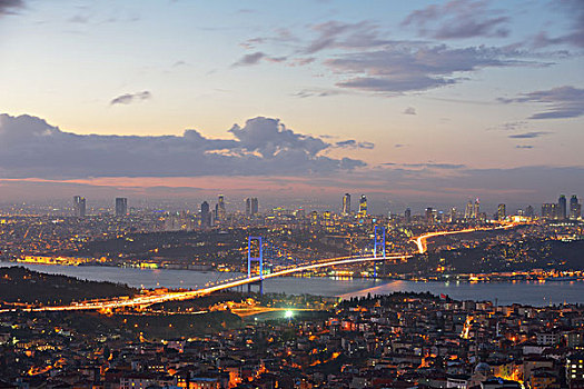 伊斯坦布尔,土耳其,博斯普鲁斯海峡,桥,日落