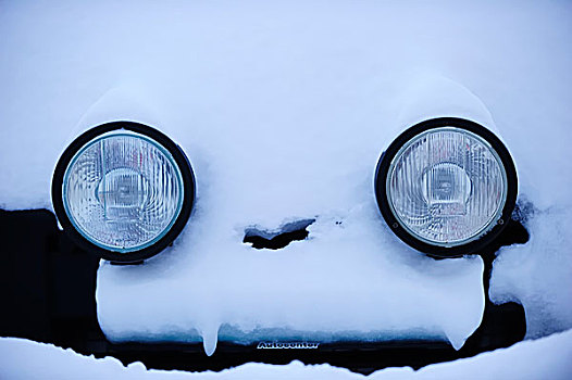 汽车,前灯,向外看,雪