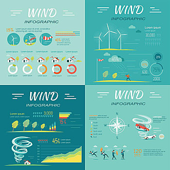 风,矢量,风格,人,抬起,漩涡,罗盘,树,风轮机,插画,图表,数据,文字,气候,概念