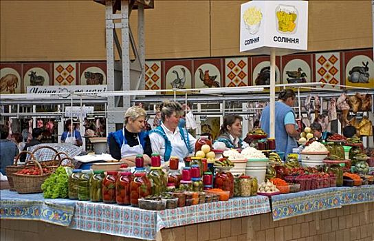 乌克兰,基辅,市集,果蔬,商家,顾客,新鲜,市场,女人,市场货摊,2004年