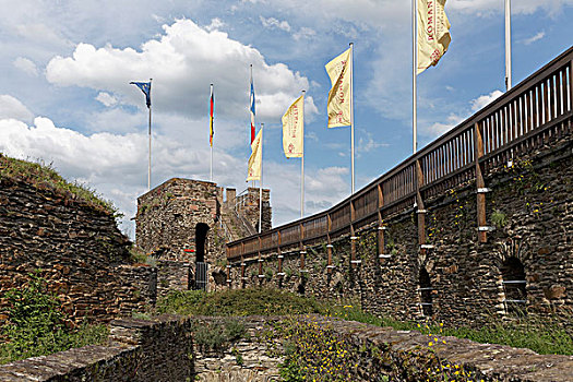 钟楼,壁,城堡,世界遗产,莱茵河中游,山谷,靠近,莱茵兰普法尔茨州,德国,欧洲