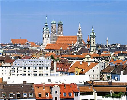 中心,慕尼黑,圣母教堂,大教堂,市政厅,巴伐利亚,德国,欧洲
