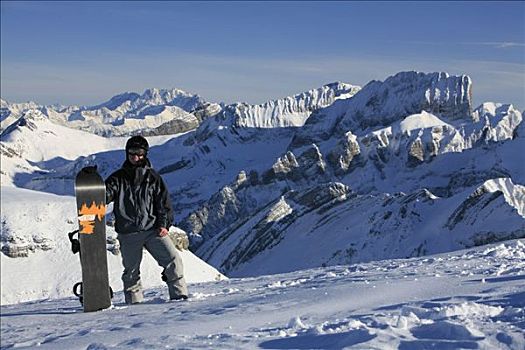 滑雪板玩家,头盔,正面,阿尔卑斯山,全景,吐根堡,瑞士