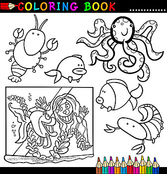 动物,上色画册,书页
