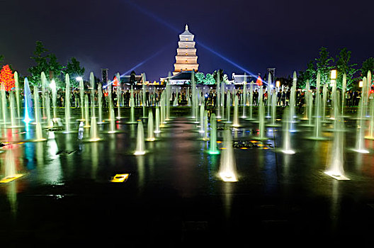 音乐,喷泉,展示,正面,大雁塔,西安,中国
