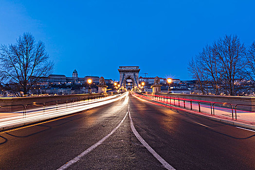 汽车,小路,黄昏,链索桥,布达佩斯,匈牙利