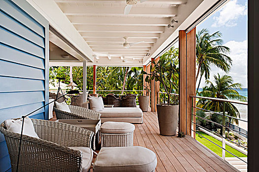 屋顶,露台,舒适,座椅,棕榈树,海滩