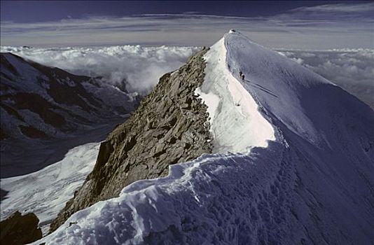 两个,登山者,仰视,顶峰,圆顶,夏蒙尼,法国