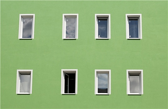 排,窗户,绿色,墙壁,房子