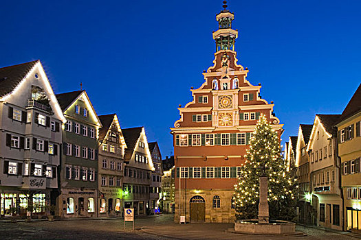 老,城镇,房子,圣诞节,时间,埃斯林根,内卡河,巴登符腾堡,德国,欧洲