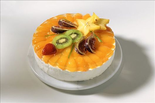 桃,奶油蛋糕,进口水果,大理石,盘子
