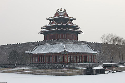 北京雪后的故宫角楼
