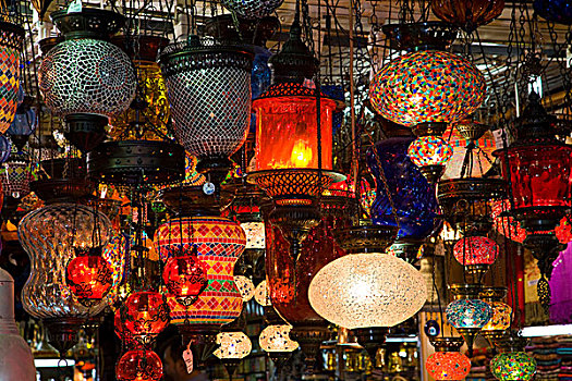 中东,土耳其,城市,伊斯坦布尔,出售,购物者,彩色,亮灯,展示,大巴扎,老城