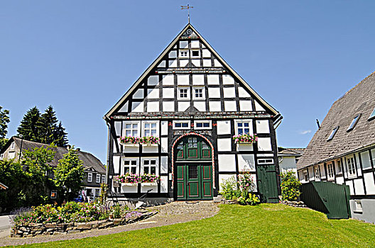 半木结构房屋,乡村,藻厄兰,区域,北莱茵-威斯特伐利亚,德国,欧洲