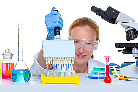 化学品,实验室,科学家,女人,工作,滴管