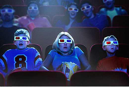 电影,剧院,戴着,3d眼镜