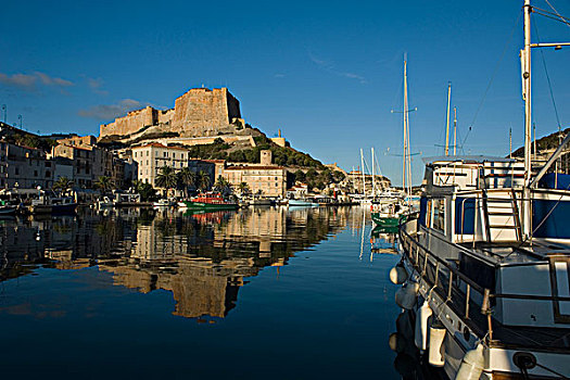 城堡,高处,港口,博尼法乔,科西嘉岛,法国