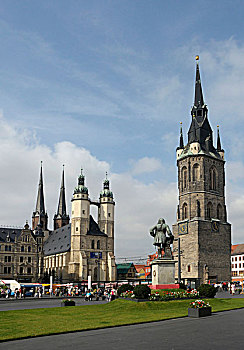 市场教堂,红色,塔,纪念建筑,萨勒,德国,欧洲