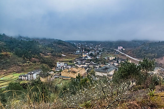 福建省,龙岩市,永定区,南村,下雨天,楼群,建筑,景观