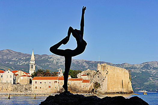 黑山,亚得里亚海,海岸,老城,布德瓦,雕塑,舞者