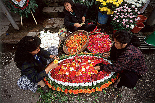 越南,河内,女人,制作,花