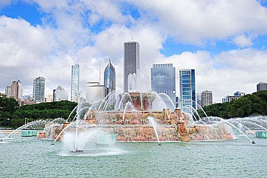 芝加哥,天际线,白金汉喷泉