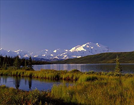 麦金立山,日落,旺湖,德纳里峰国家公园,室内,阿拉斯加,夏天