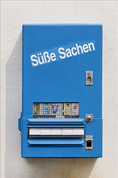 蓝色,糖果,机器,抽屉,产品,标签,德国,50分,硬币,投币孔