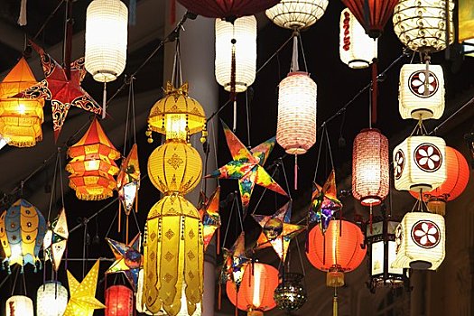 種類,不同,燈籠,發光,夜晚