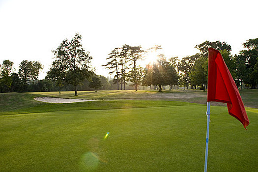特写,红色,旗帜,高尔夫球场