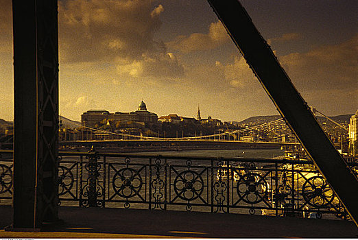 港口,城市,桥,布达佩斯,匈牙利