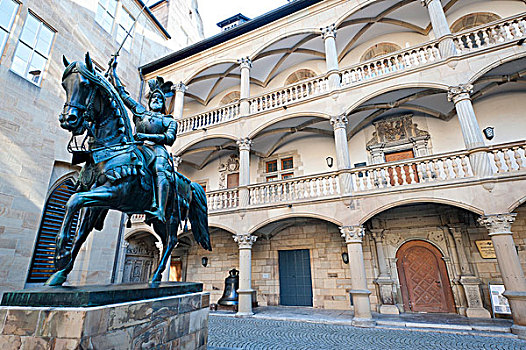 院落,青铜,骑马,雕塑,城堡,老,博物馆,斯图加特,巴登符腾堡,德国,欧洲