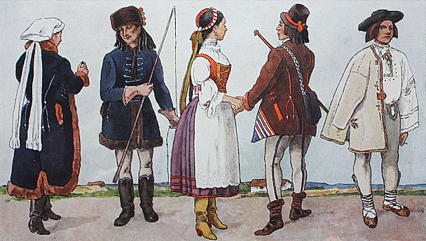 人,传统服装,时尚,服饰,衣服,斯洛伐克,19世纪,插画,欧洲