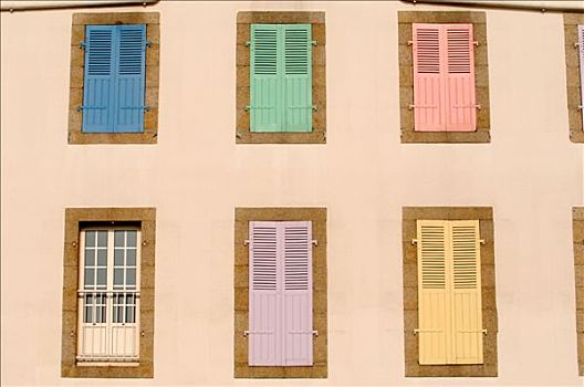 法国,布列塔尼半岛,莫尔比昂省,基伯龙,特写,彩色,百叶窗,一个,窗户