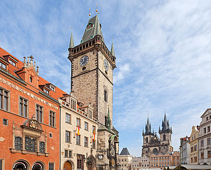 老市政厅,提恩教堂,老城广场,布拉格,捷克共和国,欧洲